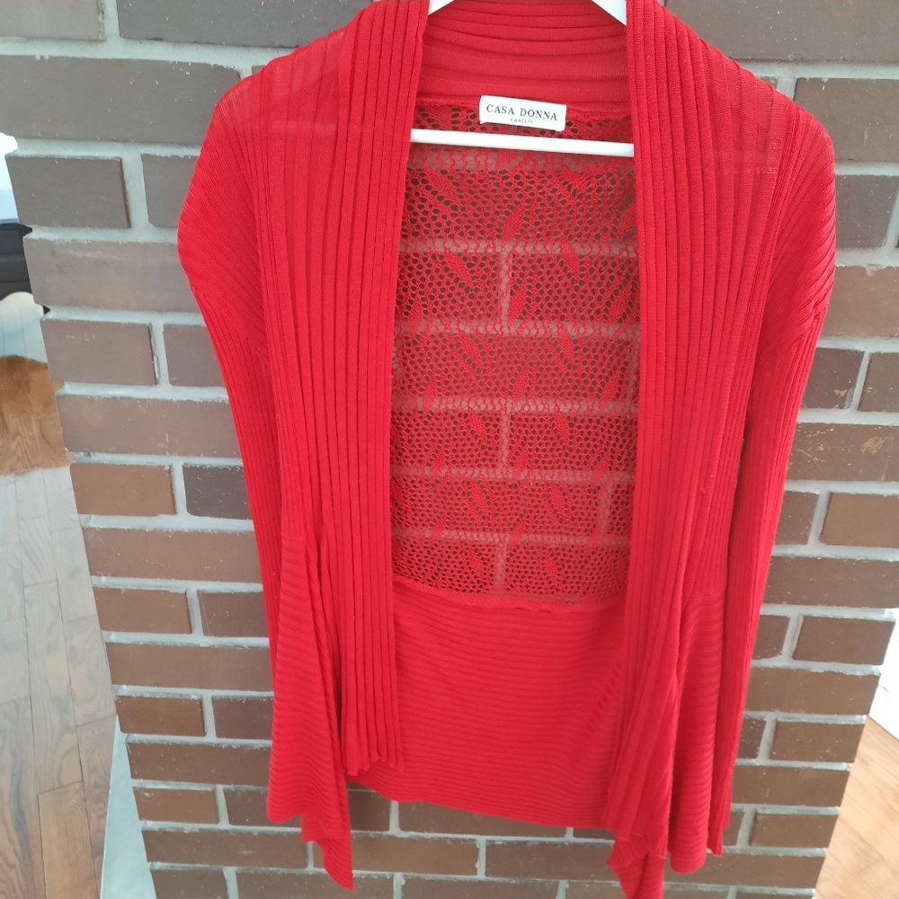 Casa Donna Openfront/Waterfall Red Cardigan Size M